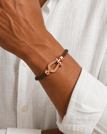 Brown and Rose Gold Men's Aurelio Nautical Rope Bracelet Brown Rose Gold — Lino Conti