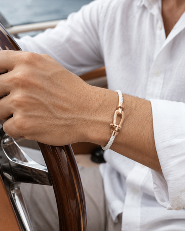 White and Rose Gold Men's Aurelio Nautical Rope Bracelet White Rose Gold — Lino Conti