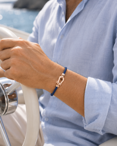 Navy and Rose Gold Men's Aurelio Nautical Rope Bracelet Navy Rose Gold — Lino Conti