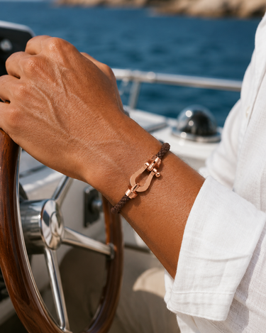 Brown and Rose Gold Men's Aurelio Nautical Rope Bracelet Brown Rose Gold — Lino Conti