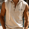 Khaki Men's Hooded Sleeveless Henley Tank with Letter Print — Lino Conti
