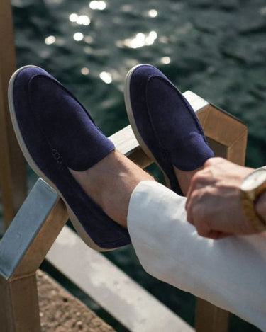 Navy Men's Suede Loafers Comfort Style — Lino Conti
