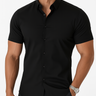 Black Men's Short Sleeve Shirt Slim Fit Solid Color — Lino Conti