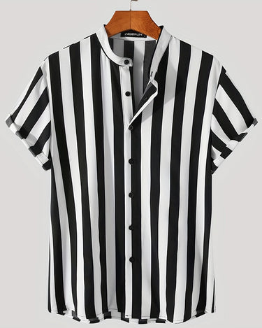 Red Men's Striped Short Sleeve Beach Shirt Summer Casual — Lino Conti