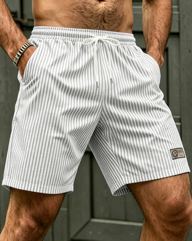 Grey Men's Striped Shorts Drawstring Casual Summer — Lino Conti