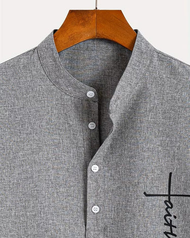 Camicia Uomo Colletto alla Coreana con Stampa Manica Corta Traspirante