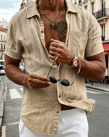 White Men's Short Sleeve Lapel Shirt Loose Fit Summer — Lino Conti
