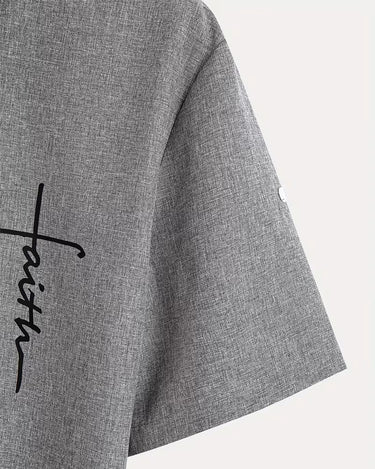 Camicia Uomo Colletto alla Coreana con Stampa Manica Corta Traspirante