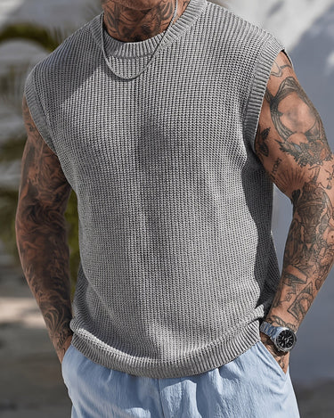 Men's Sleeveless Knit Vest Crew Neck Spring Summer Pullover — Lino Conti