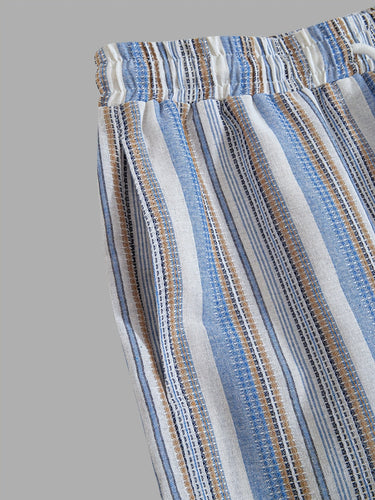 Sky Blue Men's Striped Drawstring Straight Leg Casual Pants — Lino Conti