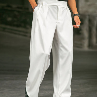 Men's Wide Leg Pleated Belt Design Casual Trousers — Lino Conti