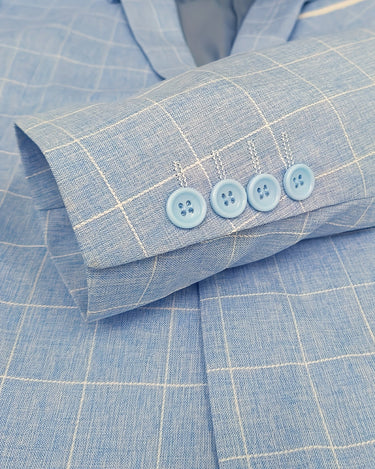 Blue Men's Textured Plaid Blazer Spring Autumn — Lino Conti