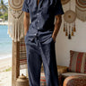 Blue Men's Summer Set Short Sleeve Shirt Wide Leg Trousers — Lino Conti