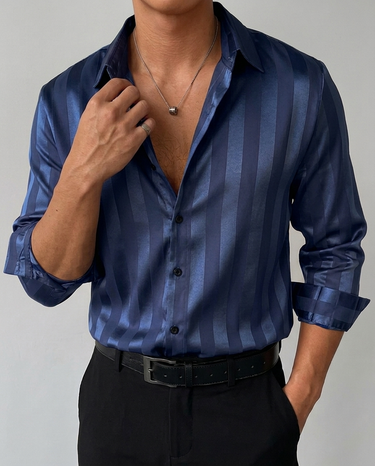 Camicia Uomo a Righe Manica Lunga Elegante Casual con Bottoni
