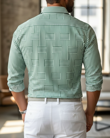 Camicia Uomo a Righe Vintage Manica Lunga Stile Retrò