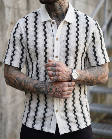 Camicia Uomo a Righe Colorate Manica Corta Casual per l'Estate