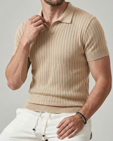 Polo Uomo in Maglia a Righe Verticali con Rever Manica Corta Elegante Casual