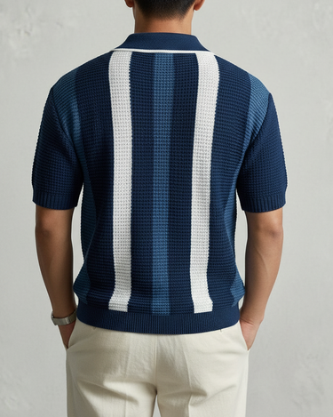 Polo Uomo in Maglia a Righe a Contrasto con Bottoni Elegante Estiva