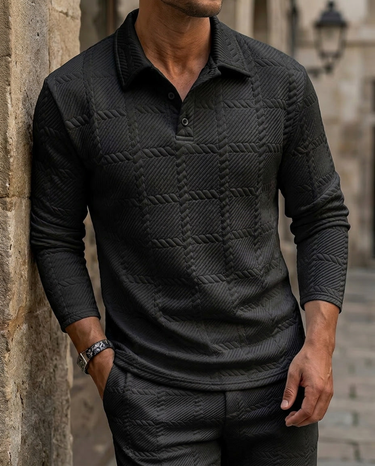 Polo Uomo in Maglia Jacquard Casual alla Moda Primavera Autunno