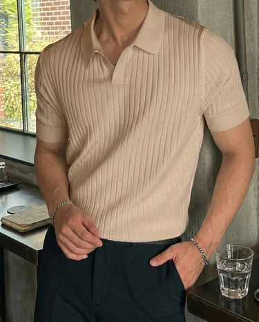 Polo Uomo a Righe in Maglia Manica Corta Strutturata Estate
