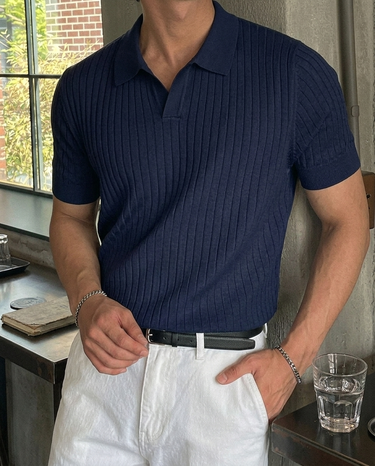 Polo Uomo a Righe in Maglia Manica Corta Strutturata Estate