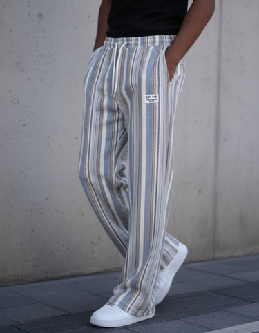Pantaloni Uomo a Righe con Coulisse Gamba Dritta Casual