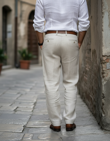 Pantaloni Uomo in Lino Vita Alta Slim Fit Eleganti