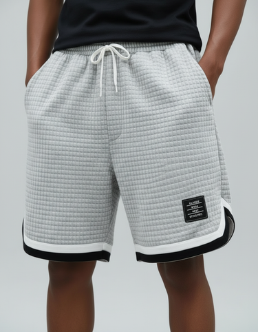Pantaloncini Uomo Waffle Jacquard a Righe a Contrasto con Tasche