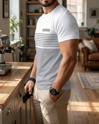 T-Shirt Uomo a Righe Patchwork Multicolore Manica Corta