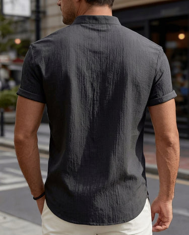 Camicia Uomo Manica Corta Colletto alla Coreana Tinta Unita Estiva