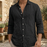 Black Men's Textured Long Sleeve Button-Down Casual Shirt — Lino Conti