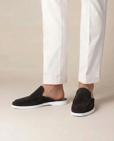 Mule Uomo Yacht in Camoscio Nero