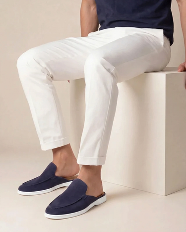 Mule Uomo Yacht in Camoscio Blu Navy