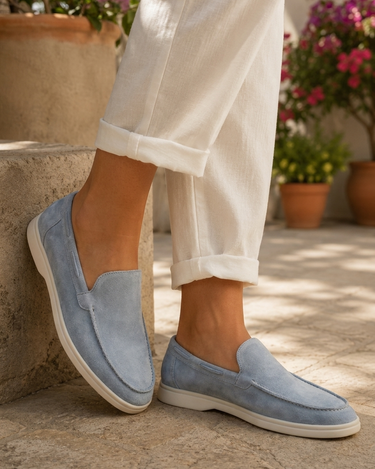 Mocassini Uomo Classici in Camoscio Blu Chiaro