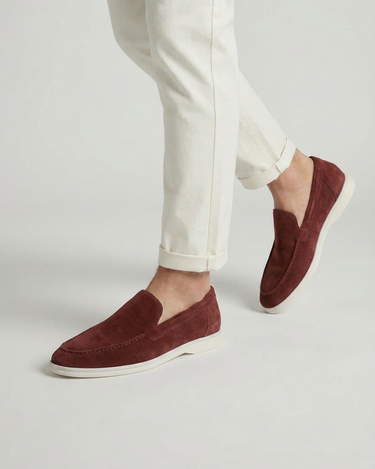 Mocassini Uomo Classici in Camoscio Bordeaux