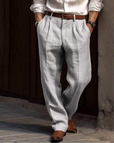 Beige Men's Elegant Casual Trousers Breathable Fabric — Lino Conti