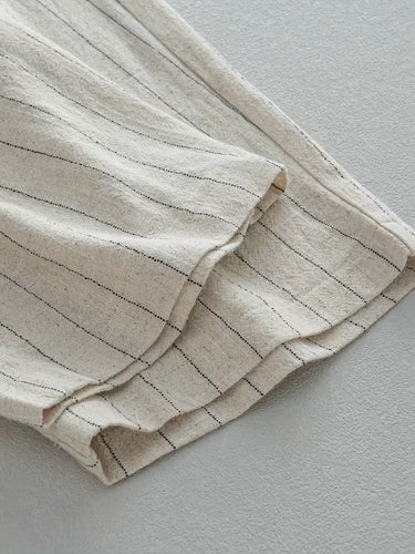 Pantaloni Uomo in Lino a Righe con Pieghe Casual