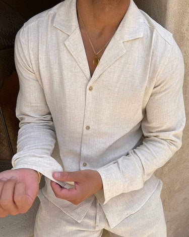White Men's Long Sleeve Shirt and Trousers Set Elegant Casual — Lino Conti